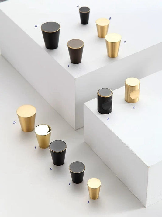 Cone Brass Knob, Taper Cabinet Pulls, MCM Kithcen Hardware, Gold Black Bronze