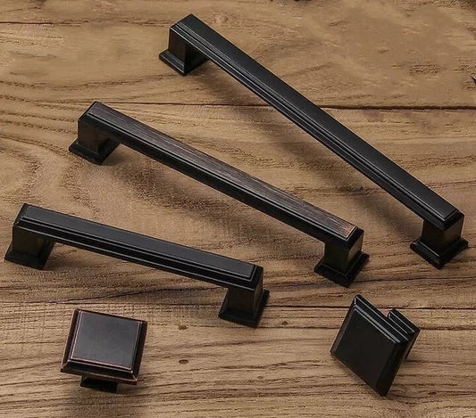 Square Cabinet Pull Handle & Dresser Drawer Knob, Oil Rubbed Bronze, Retro Kitchen Hardware