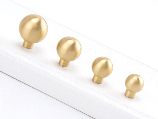 Brushed Gold Brass Ball Drawer Knobs Cabinet Pulls Kitchen Hardware Solid MCM