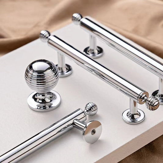 Beehive Brass Cabinet Pulls and Knobs, Polished Gold and Chrome, Luxurious