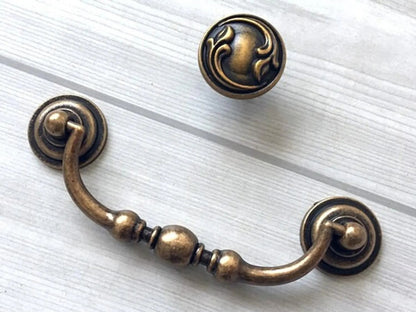 4.25" Drawer Pull Bail Drop Handles Antique Brass - 4 1/4" Center-to-Center
