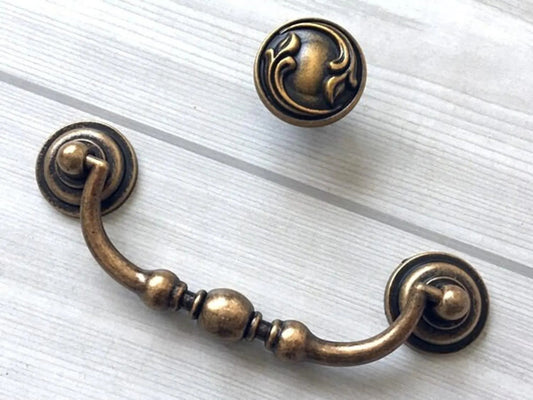 4.25" Drawer Pull Bail Drop Handles Antique Brass - 4 1/4" Center-to-Center