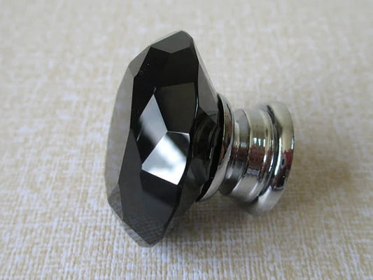 Black Glass Drawer Knobs, Polished Chrome, Kitchen Hardware