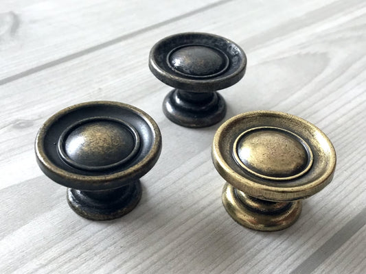 Vintage Look Drawer Knobs, Antique Bronze, Retro Rustic Kitchen Cabinet Hardware
