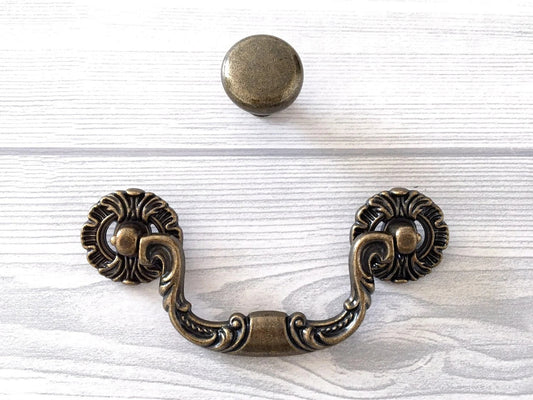 3.5" Antique Bronze Drawer Pull Rustic Drop Handle Hardware Vintage Style