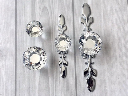 Clear Glass Drawer Knobs with Backplate, Polished Chrome