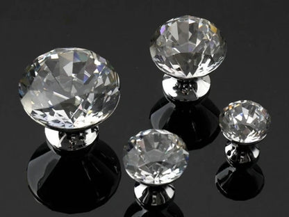 Glass Dresser Pull, Crystal Drawer Knob, Kitchen Cabinet Hardware, Clear Silver