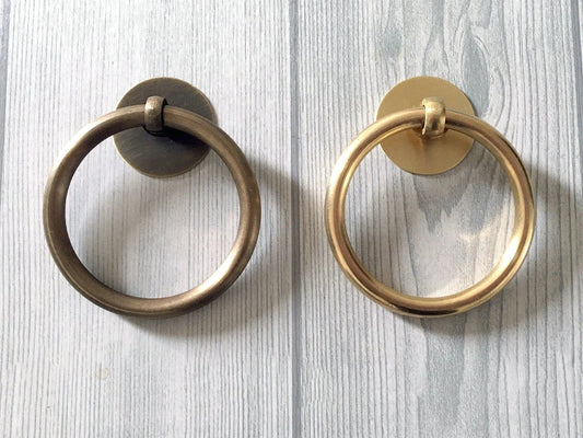 Dia 3.1" 80 mm Large Brass Drop Ring Drawer Pull Vintage Style, Unlaquered, Bronze Gold