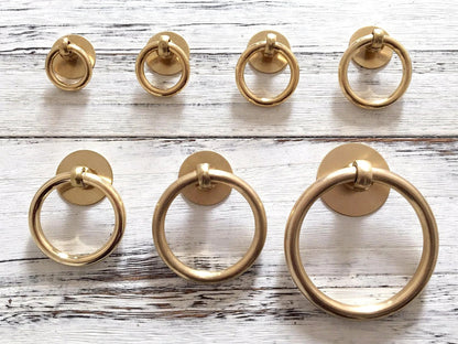 Multiple Sizes Drop Ring Pulls, Antique Bronze/Unlaquered Brass