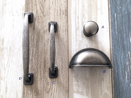 3" 3.75" 5" Cabinet Pull Handles, Antique Pewter, Cup Drawer Pulls