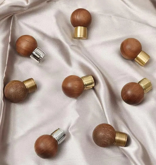 Walnut Brass Cabinet Knob, Pendant Wooden Drawer Pull, Oriental Retro Kitchen Hardware