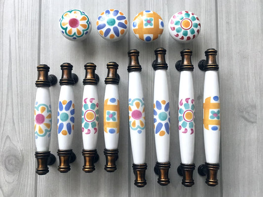 Colorful Porcelain Cabinet Pulls, 3.75" 5" Centers, 4 Designs