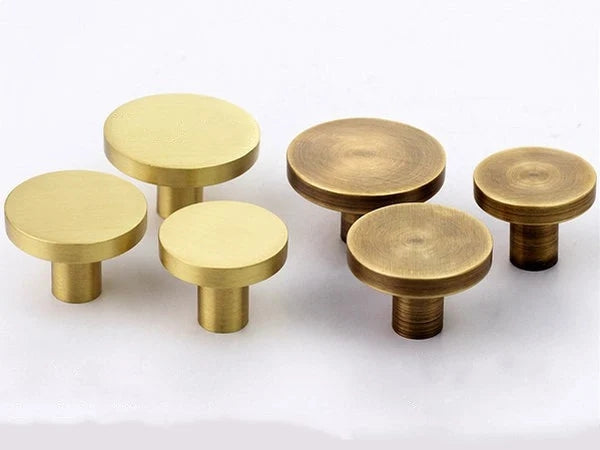 Brass Circle Knobs in Brushed Gold & Antique Bronze