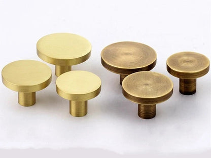 Brass Circle Knobs in Brushed Gold & Antique Bronze