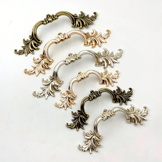 2.5" 3.75" Leafy Drawer Pull Handles, Antique Silver Bronze White Rose Gold, French Provincial Hardware 64 96 mm