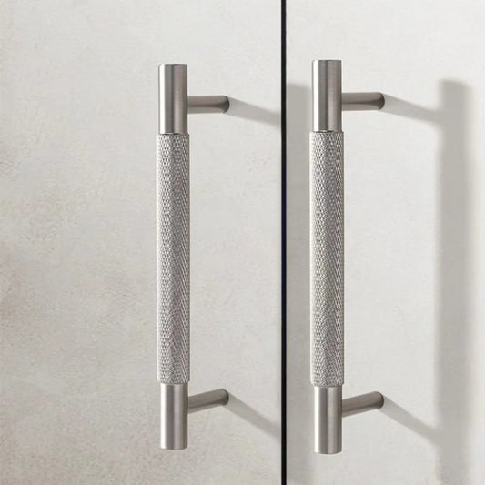 Knurled Cabinet Bar Pulls Solid Brass, Brushed Nickel, Modern Kitchen Hardware