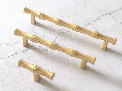 Gold Bamboo Knob Drawer Pulls Handles MCM Kitchen Hardware
