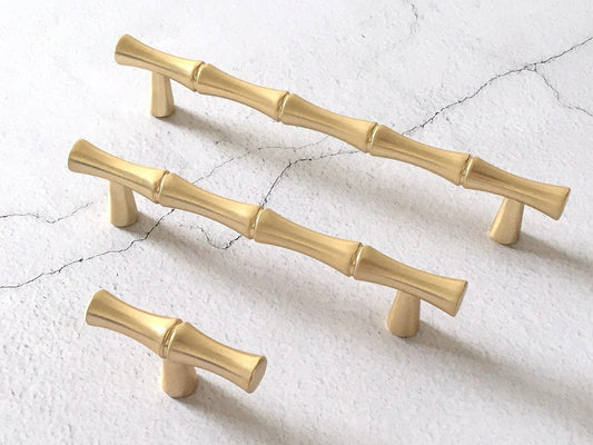 Gold Bamboo Knob Drawer Pulls Handles MCM Kitchen Hardware