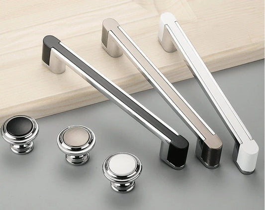 Sleek Modern Cabinet Pull Handle, Drawer Knob, Chrome Silver White Black, Kitchen Hardware