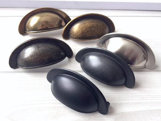 2.75" Cup Drawer Pull Vintage Style, Antique Bronze, Black, Nickel