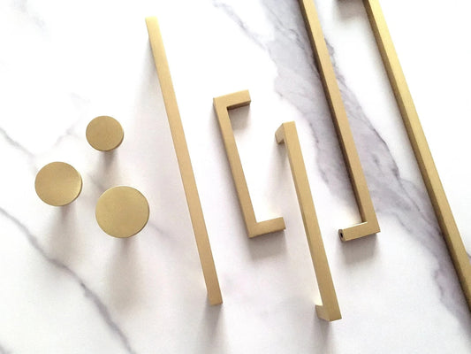 Mid Century Modern Gold Cabinet Handles, Drawer Pulls, Kitchen Hardware