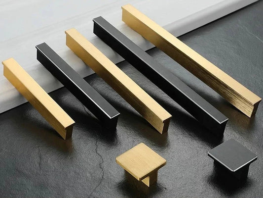Mid Century Drawer Pulls, Brushed Gold Brass Cabinet Handles, Black, Alumimum