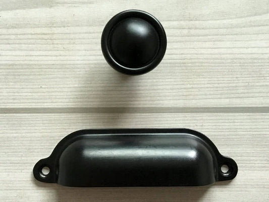 3.5" 3.75" 4.75" Retro Cup Drawer Pull, Black Bin Handle, Kitchen Cabinet Hardware