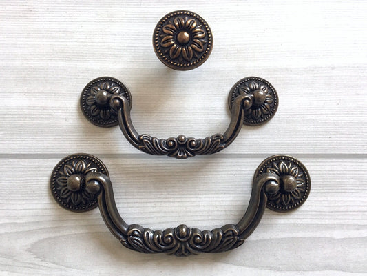 3.75" 5" Vintage Style Bail Drawer Pulls Drop Handle Dark Antique Brass