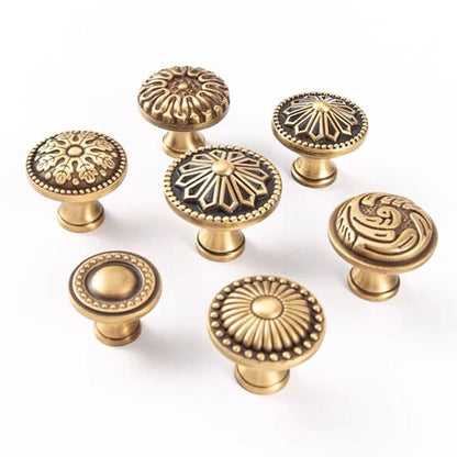 Solid Brass Flower Patterned Cabinet Knobs - Antique Bronze - LynnsHardware