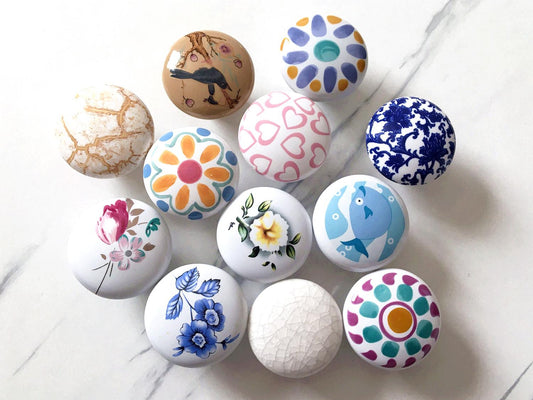 Ceramic Drawer Knobs, Kitchen Cabinet Pulls Hardware, Flower Bird Colorful