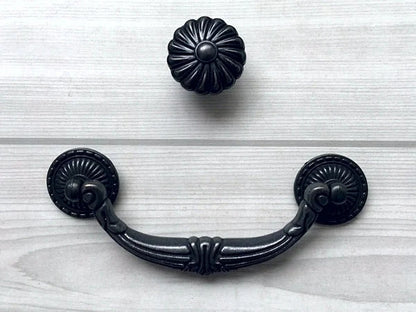 4.5" Vintage Style Antique Black Bail Drawer Pull | Kitchen Cabinet Knob