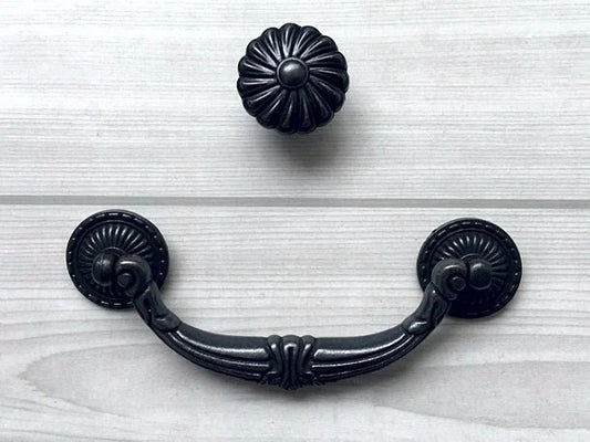 4.5" Vintage Style Antique Black Bail Drawer Pull | Kitchen Cabinet Knob