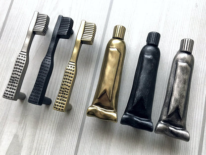3" Toothbrush Toothpaste Bathroom Cabinet Handles, Antique Black Brass Pewter 76 mm