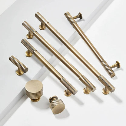 Fluted Brass Cabinet Pulls, Antique Bronze Knurled Kitchen Hardware