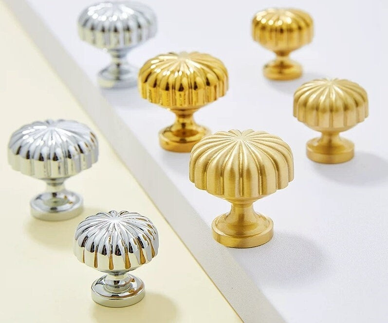 Brass Pumpkin Cabinet Knob, Gold Chrome Antique Bronze