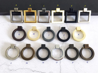 Square & Ring Drop Cabinet Pulls, Gold, Nickel, Bronze, Black