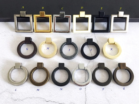 Square & Ring Drop Cabinet Pulls, Gold, Nickel, Bronze, Black