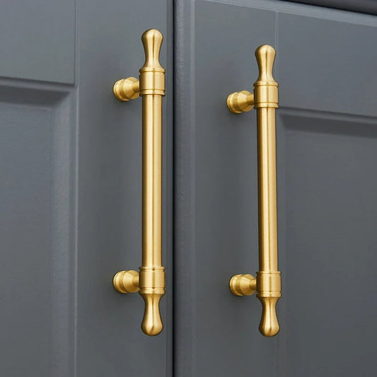 Cabinet Bar Pulls, Solid Brass, Brushed Gold, Modern Mid Century Kitchen Hardware