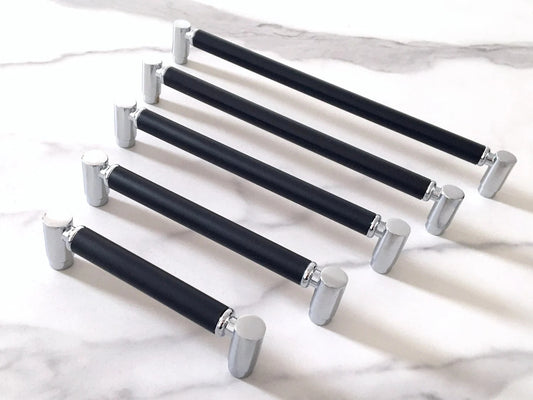 Black Silver Cabinet Pulls, Circle Knobs, Minimalist Kitchen Hardware