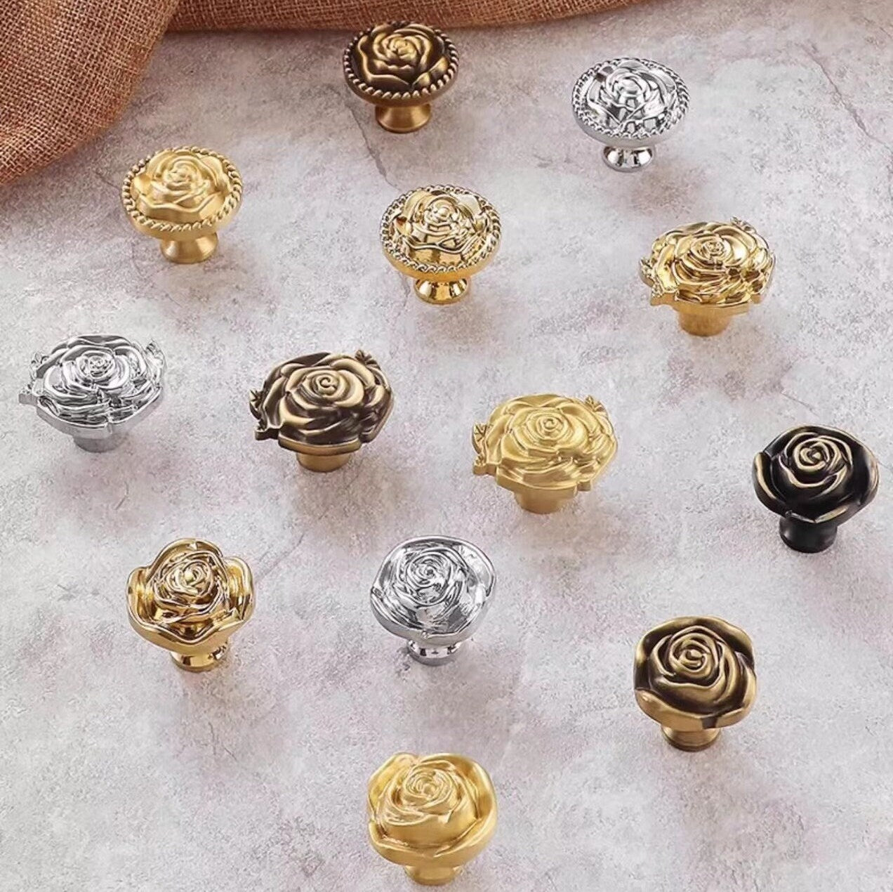 Flower Brass Cabinet Knobs in Gold Silver Bronze