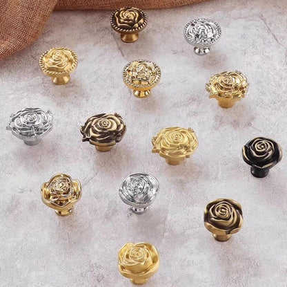 Flower Brass Cabinet Knobs in Gold Silver Bronze