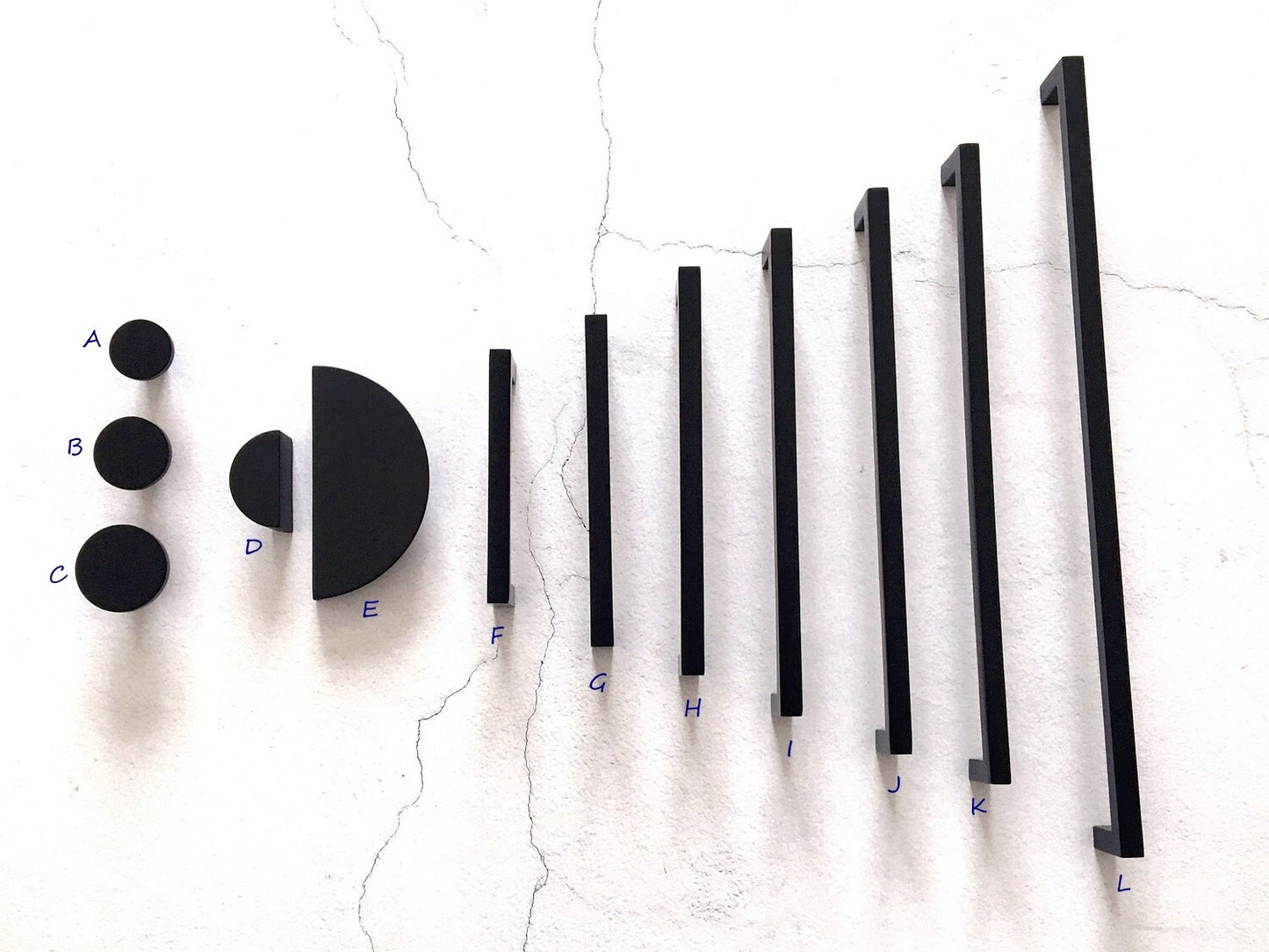 Black Cabinet Bar Handles and drawer  pulls, 1.25" to 12.5" hole spacing