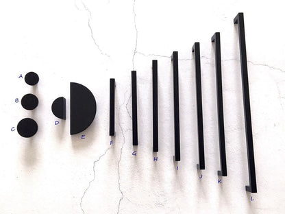 Black Cabinet Bar Handles and drawer  pulls, 1.25" to 12.5" hole spacing