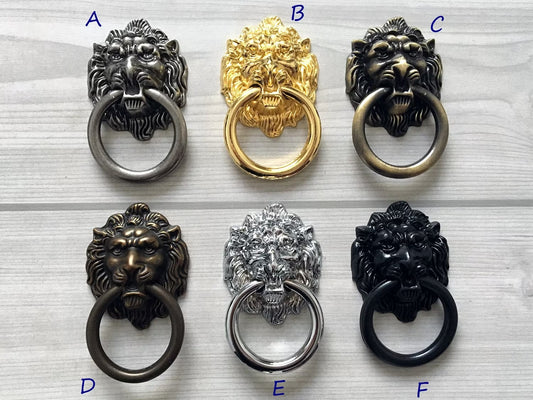 Lion Knob, Door Knocker, Lion Head Drop Ring Drawer Pull, Gold, Black, Bronze, Pewter, Silver