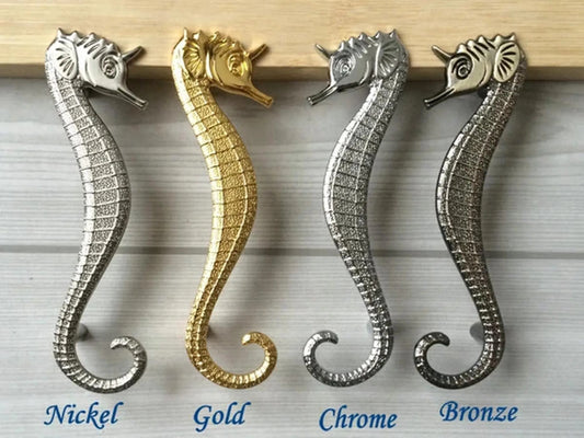 3.75" Pair of Seahorse Cabinet Door Handles - Nautical Drawer Pulls - LynnsHardware