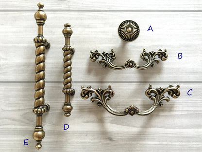 French Provincial Drawer Pull Antique Bronze - 2-3/8" 2.5" 3.75" - LynnsHardware