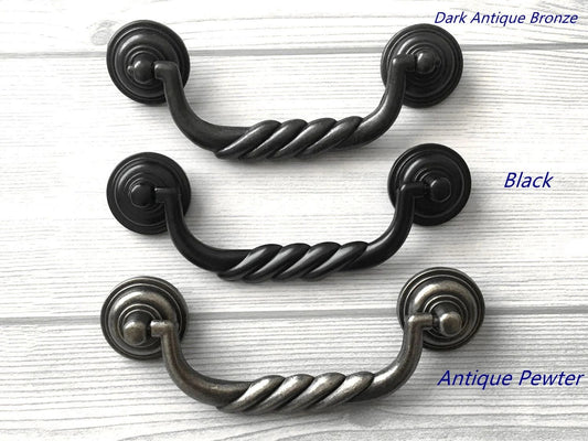 4.5" Drawer Pull Drop Bail, Vintage Style,  Antique Pewter Black Bronze