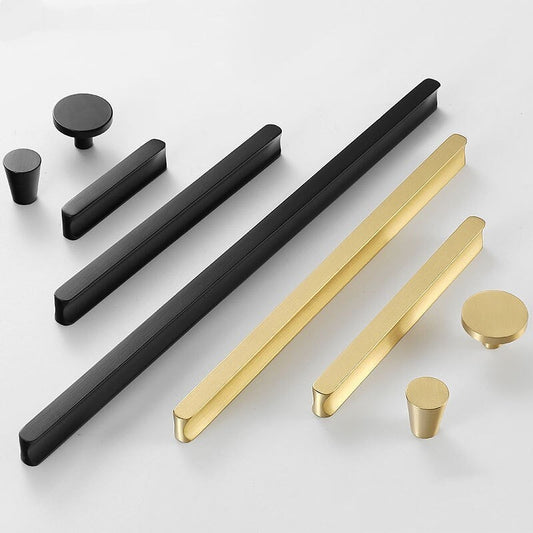 Solid Brass Cabinet Pulls, Simple Minimalist, Brushed Gold Brass, Matte Black