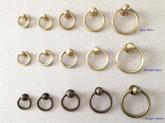 Ring Pull Brass Drop Knob Handles Bronze Unlaquered Vintage Style