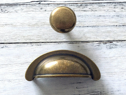 2.75 Inches Antique Bronze Cup Drawer Pull 70 mm MCM Vintage Style
